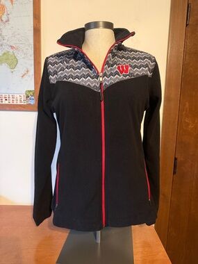 Colosseum Black Fleece Jacket with Red Trim - UW Madison